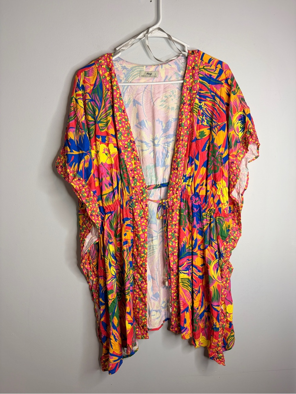 Maaji Multicolor Tropical Print Open Kimono swim Cover-Up Seashell Beachy Small